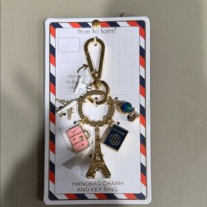 True to Form Gold Eiffel Tower Keychain with Pink and Blue Accents